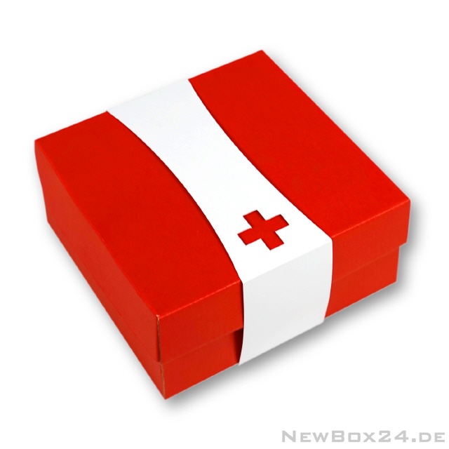 Geschenkbox mit Banderole Rotes Kreuz
