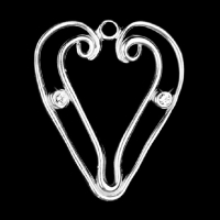 Pewter Ornament Christmas Tree Decoration Double Heart polished with 2 Stones crystal