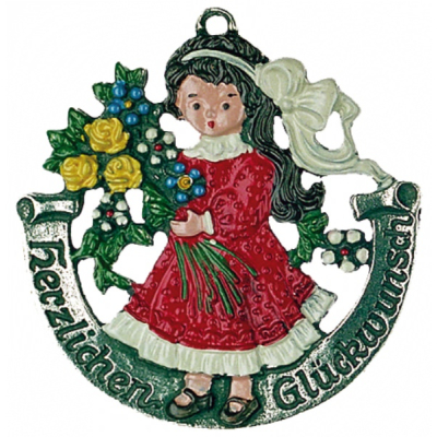 Zinnfigur M&auml;dchen "Herzlichen Gl&uuml;ckwunsch"
