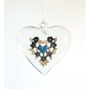 Glasherz klein mit Zinndekor Herz blau