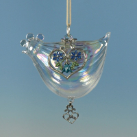 Glass Hen with Pewter Decor blue