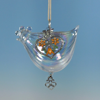 Glass Hen with Pewter Decor yellow