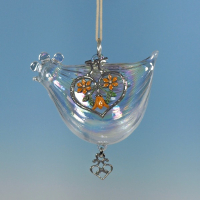 Glass Hen with Pewter Decor yellow