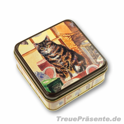 Blechdose Dekor Katzenmotiv - 85 x 85 x 37 mm