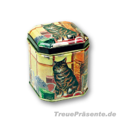 Blechdose Dekor Katzenmotiv achteckig - 62 x 62 x 75 mm