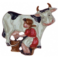 Magnet mit Zinnfigur Milchkuh wei&szlig;