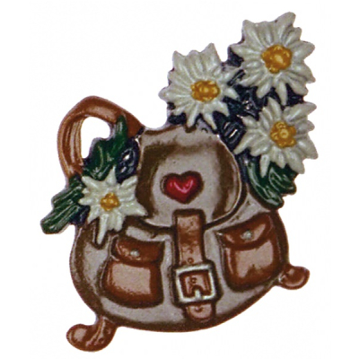 Magnet mit Zinnfigur Rucksack mit Edelwei&szlig;