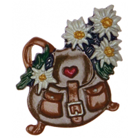 Magnet mit Zinnfigur Rucksack mit Edelwei&szlig;