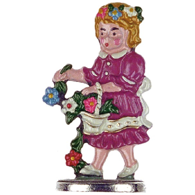 Zinnfigur M&auml;dchen rosa mit Blumen zum Stellen