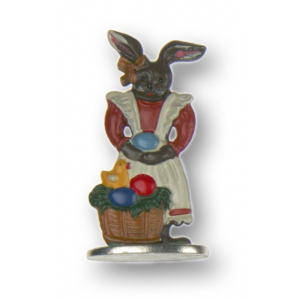 Zinnfigur Hasenfrau braun mit K&uuml;ken zum Stellen