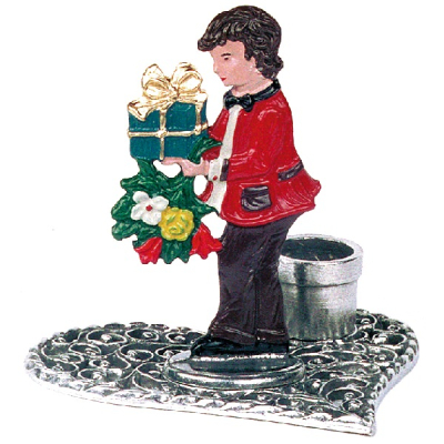 Pewter Candlestick Heart Boy with Bouquet