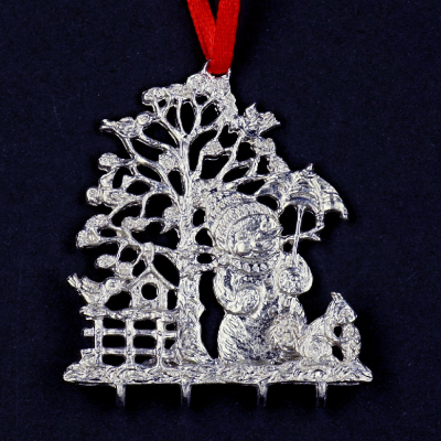 3D-Zinnminiatur Schneemann mit Eichh&ouml;rnchen &ndash; SilverStylePewter