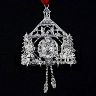 3D-Zinnminiatur Kuckucksuhr mit Trachtenpaar - SilverStylePewter