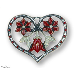 Anh&auml;nger Herz mit drei Blumen rot