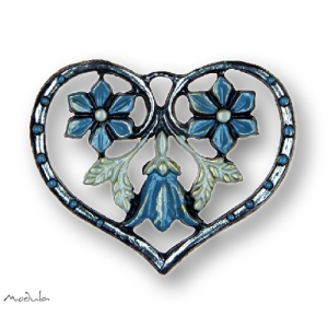 Anh&auml;nger Herz mit drei Blumen blau