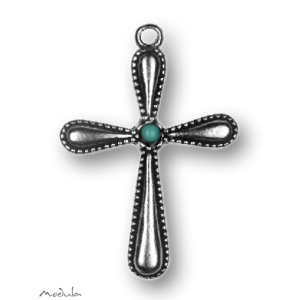 Anh&auml;nger Minikreuz antik/Stein t&uuml;rkis-gr&uuml;n