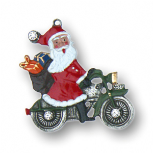 Zinnfigur Weihnachtsmann auf Motorrad mit 6 Steinen...