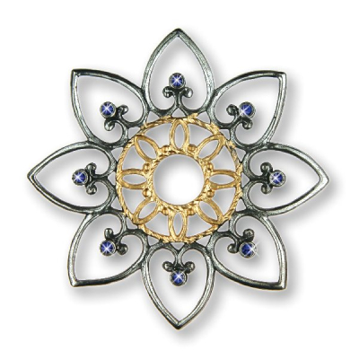 Zinnfigur Ornament-Blume mit 16 Steinen blau