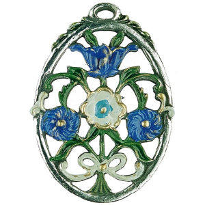 Zinnfigur Blumenstrau&szlig; oval blau