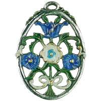 Pewter Ornament Flower     Bouquet blue oval
