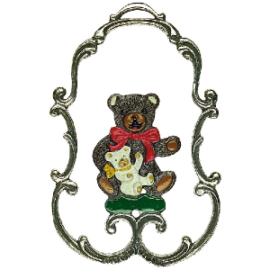 Zinnfigur B&auml;r mit Kind links im Rahmen