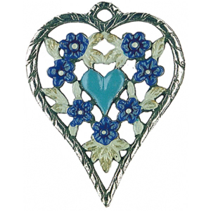 Pewter Ornament Heart with Little Hearts blue