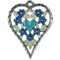 Pewter Ornament Heart with Little Hearts blue
