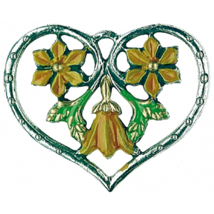 Pewter Ornament Heart with 3 Flowers yellow