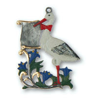 Zinnfigur Storch mit Schriftrolle